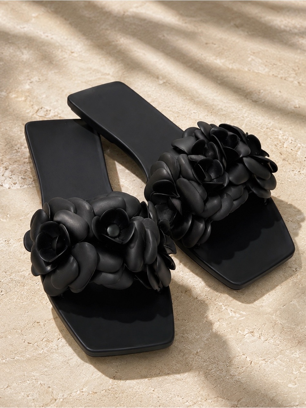 Jeffrey Campbell  Fleuris Matte Black  Slide Sandals Square Toe Slides Size 9/40